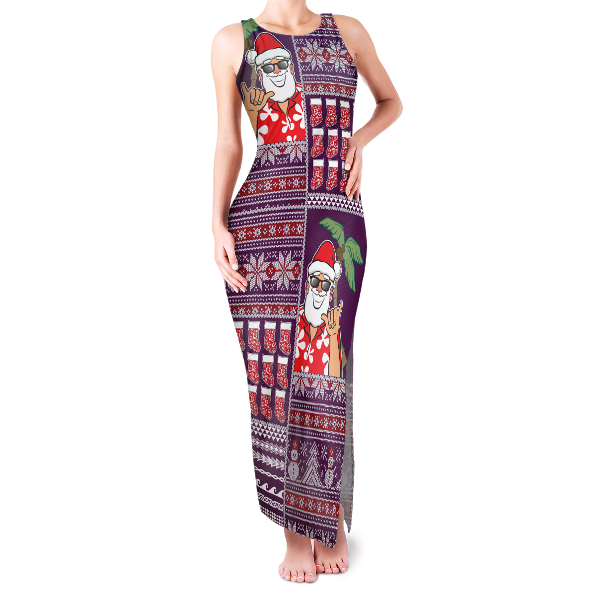 Hawaii Mele Kalikimaka Family Matching Tank Maxi Dress and Hawaiian Shirt Aloha and Christmas Elements Patchwork Pink Style LT03 Mom's Dress Pink - Polynesian Pride