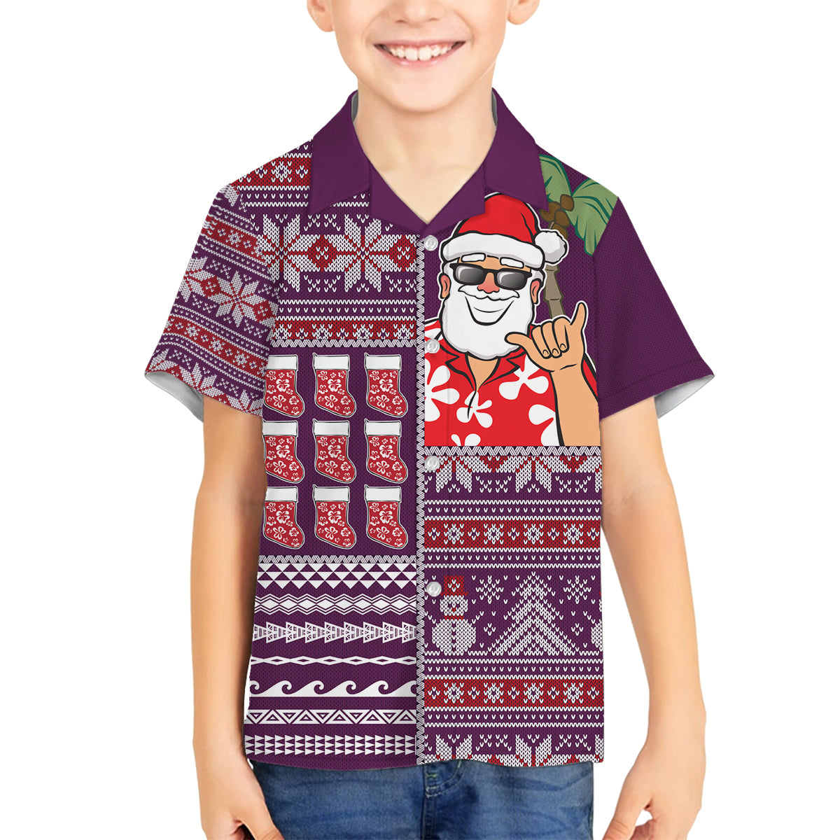 Hawaii Mele Kalikimaka Family Matching Tank Maxi Dress and Hawaiian Shirt Aloha and Christmas Elements Patchwork Pink Style LT03 Son's Shirt Pink - Polynesian Pride