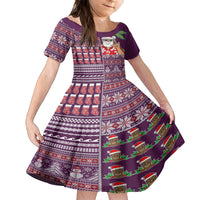 Hawaii Mele Kalikimaka Kid Short Sleeve Dress Aloha and Christmas Elements Patchwork Pink Style LT03 KID Pink - Polynesian Pride