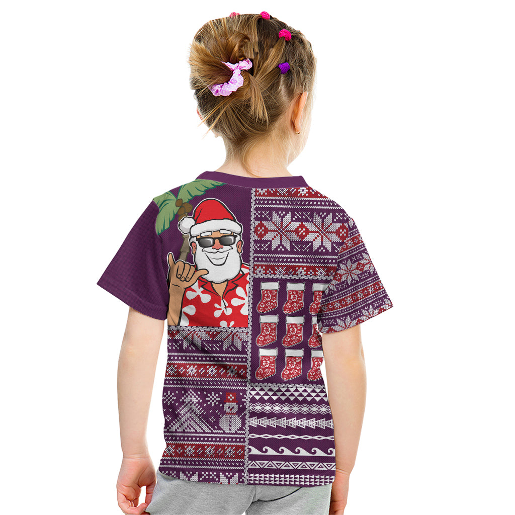 Hawaii Mele Kalikimaka Kid T Shirt Aloha and Christmas Elements Patchwork Pink Style LT03 - Polynesian Pride