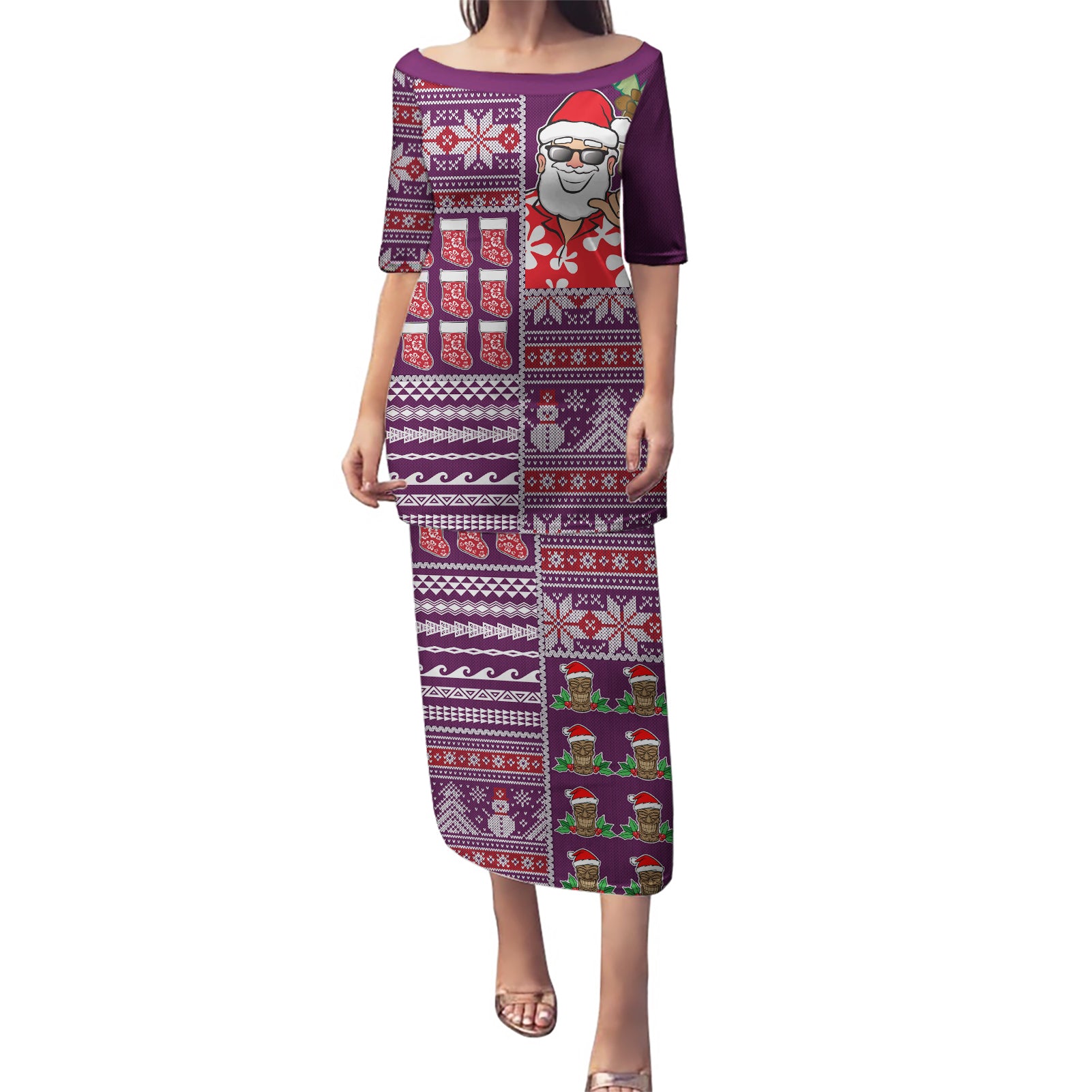 Hawaii Mele Kalikimaka Puletasi Aloha and Christmas Elements Patchwork Pink Style LT03 Long Dress Pink - Polynesian Pride