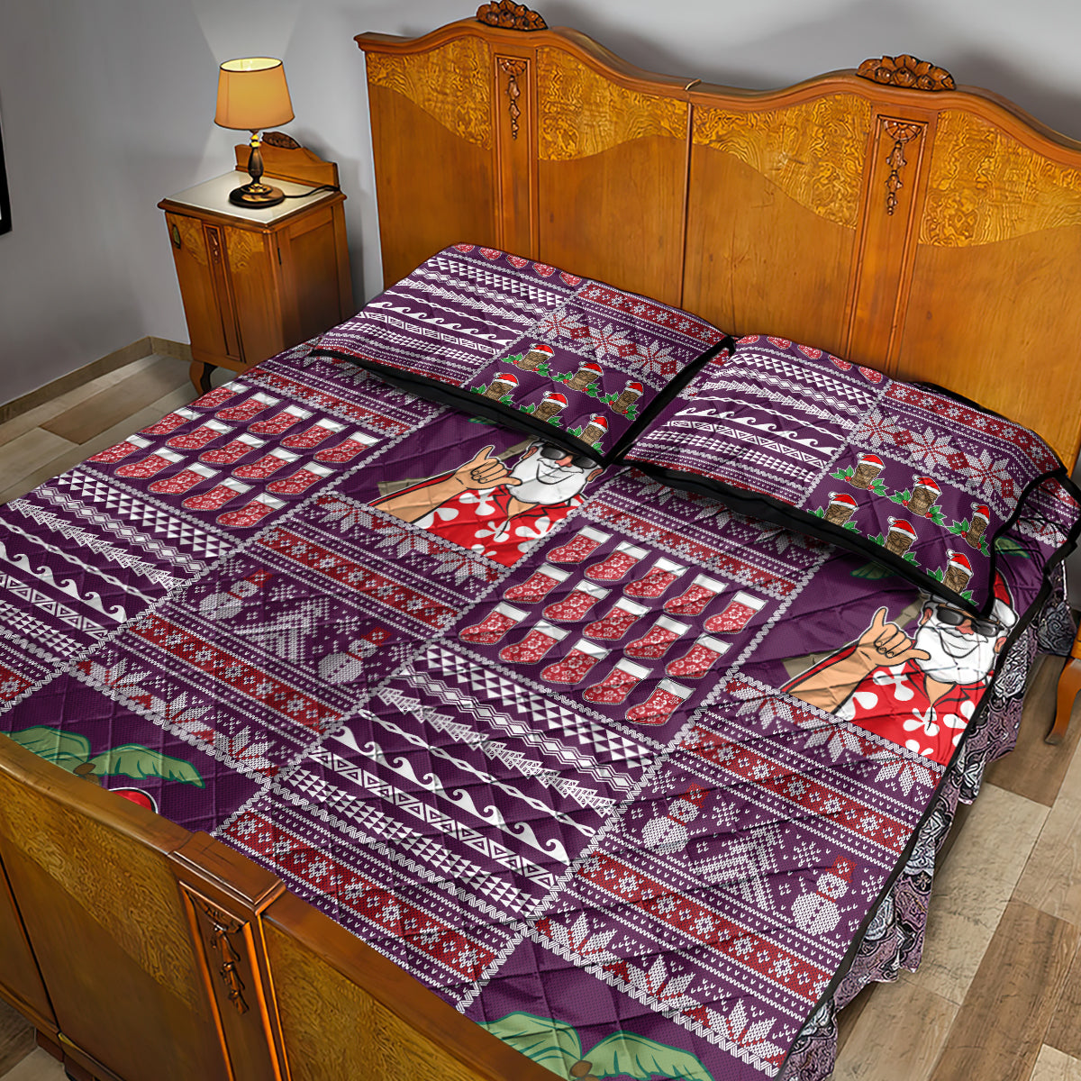Hawaii Mele Kalikimaka Quilt Bed Set Aloha and Christmas Elements Patchwork Pink Style LT03 - Polynesian Pride