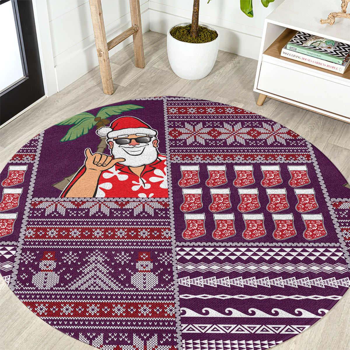 Hawaii Mele Kalikimaka Round Carpet Aloha and Christmas Elements Patchwork Pink Style LT03 Pink - Polynesian Pride