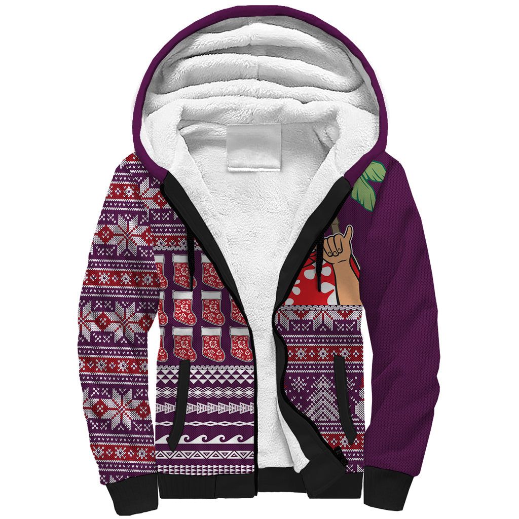 Hawaii Mele Kalikimaka Sherpa Hoodie Aloha and Christmas Elements Patchwork Pink Style LT03 Unisex Pink - Polynesian Pride