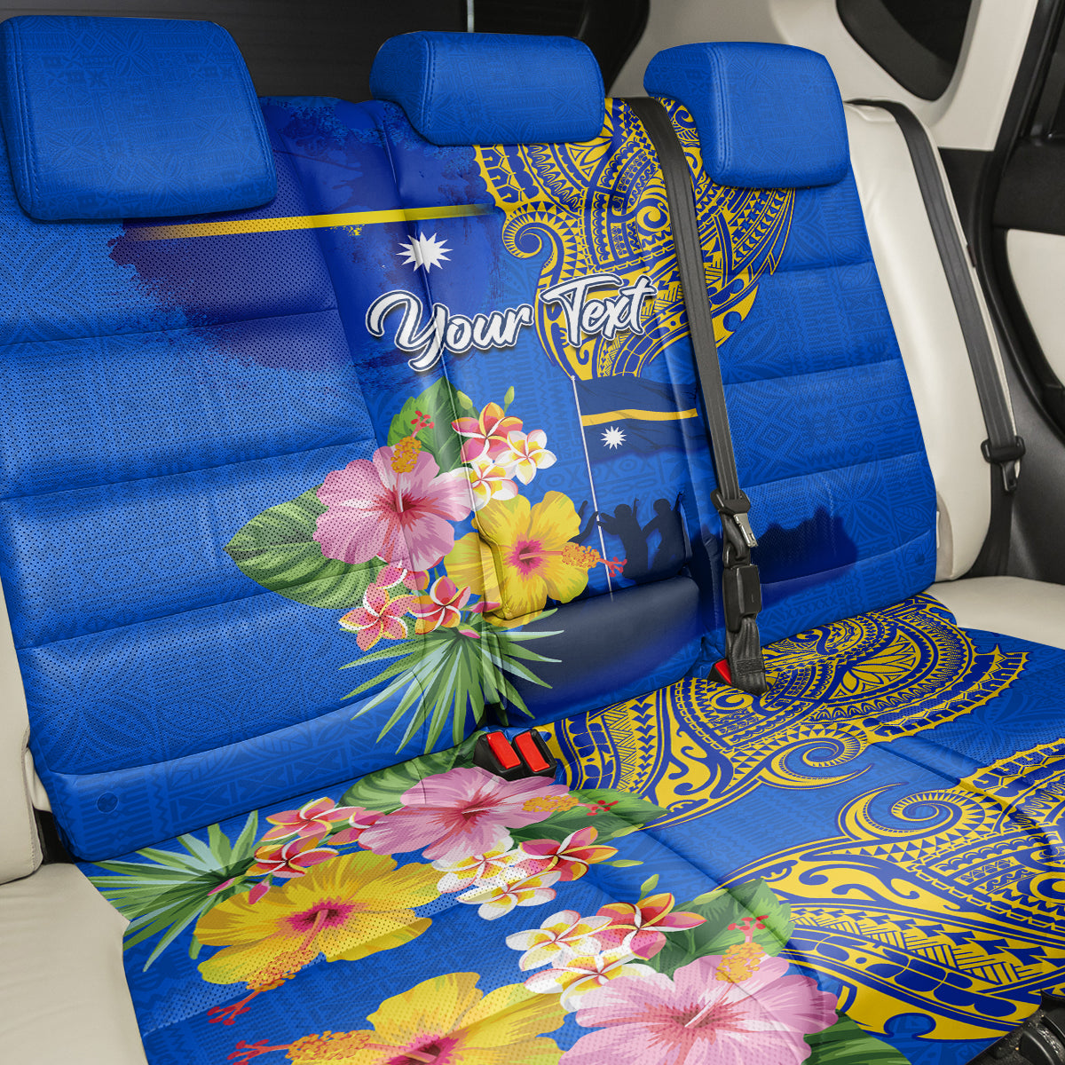 Personalised Nauru Independence Day Back Car Seat Cover Nauruan Tribal Flag Style LT03 - Polynesian Pride