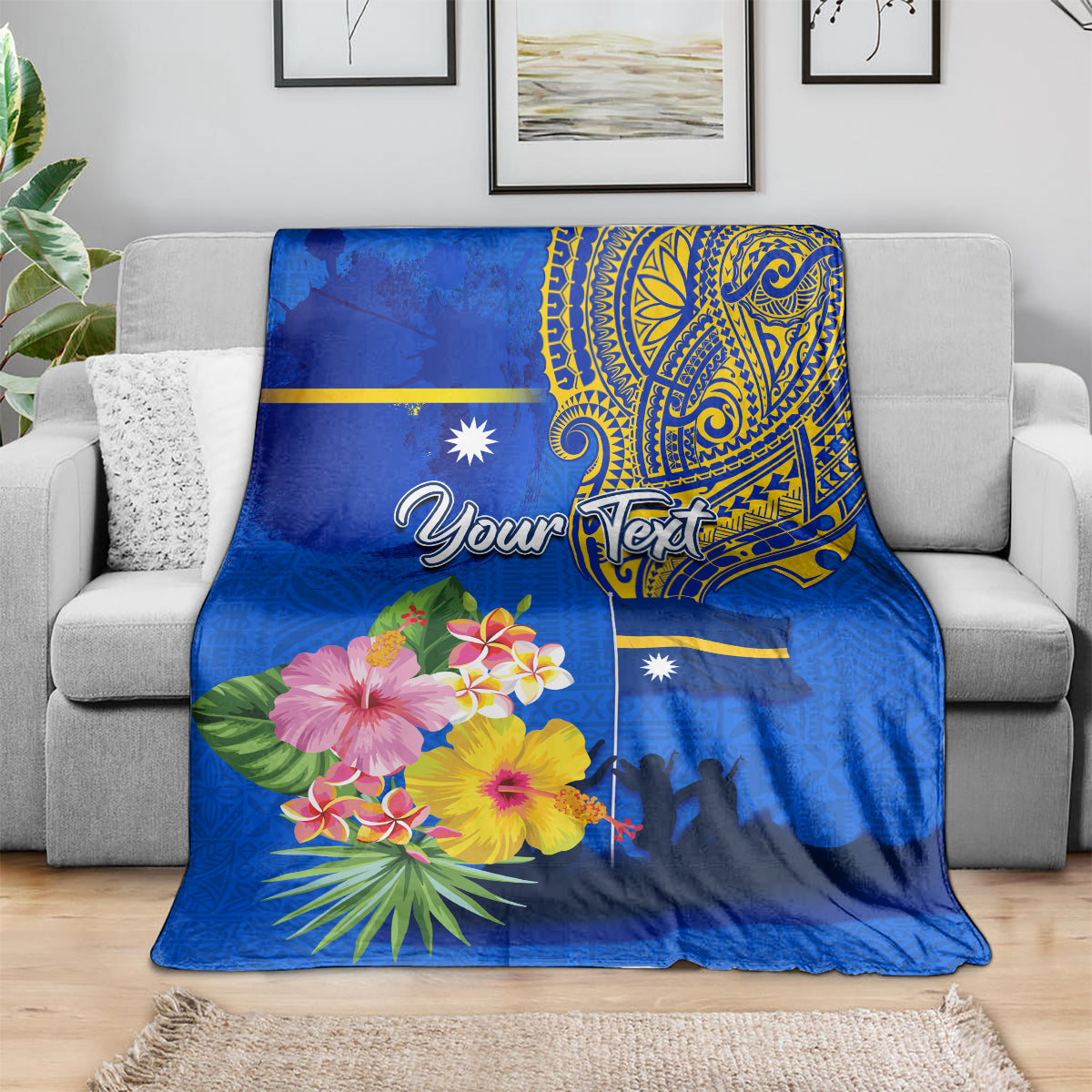 Personalised Nauru Independence Day Blanket Nauruan Tribal Flag Style LT03 - Polynesian Pride