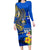 Personalised Nauru Independence Day Family Matching Long Sleeve Bodycon Dress and Hawaiian Shirt Nauruan Tribal Flag Style LT03 Mom's Dress Blue - Polynesian Pride