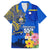 Personalised Nauru Independence Day Family Matching Off Shoulder Short Dress and Hawaiian Shirt Nauruan Tribal Flag Style LT03 Dad's Shirt - Short Sleeve Blue - Polynesian Pride