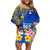 Personalised Nauru Independence Day Family Matching Off Shoulder Short Dress and Hawaiian Shirt Nauruan Tribal Flag Style LT03 Mom's Dress Blue - Polynesian Pride