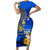 Personalised Nauru Independence Day Family Matching Short Sleeve Bodycon Dress and Hawaiian Shirt Nauruan Tribal Flag Style LT03 Mom's Dress Blue - Polynesian Pride