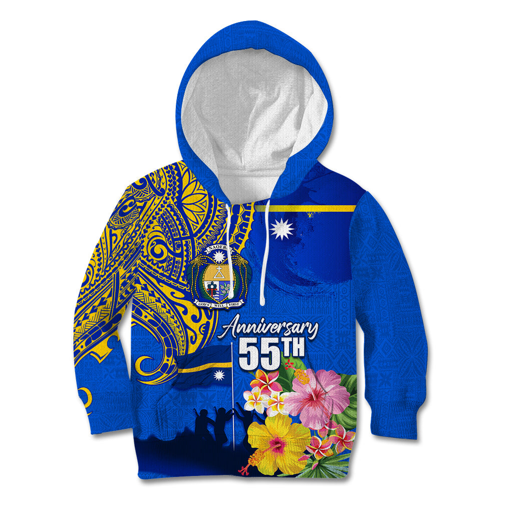 Personalised Nauru Independence Day Kid Hoodie Nauruan Tribal Flag Style LT03 Hoodie Blue - Polynesian Pride