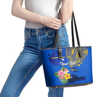 Personalised Nauru Independence Day Leather Tote Bag Nauruan Tribal Flag Style LT03 - Polynesian Pride