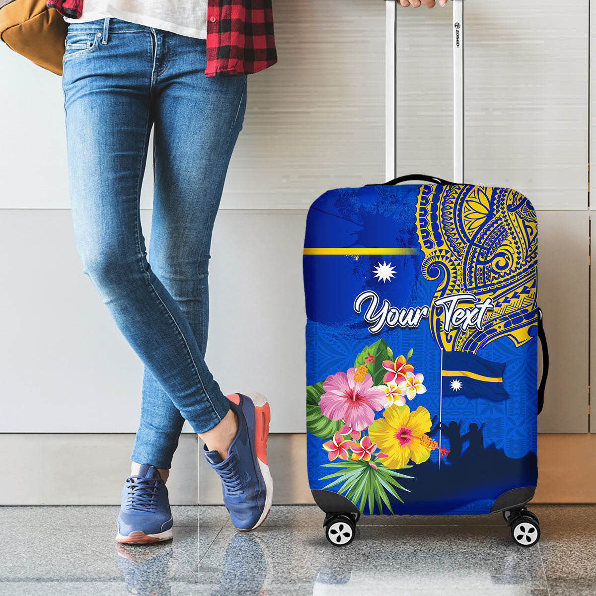 Personalised Nauru Independence Day Luggage Cover Nauruan Tribal Flag Style LT03 - Polynesian Pride