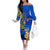 Personalised Nauru Independence Day Off The Shoulder Long Sleeve Dress Nauruan Tribal Flag Style LT03 Women Blue - Polynesian Pride