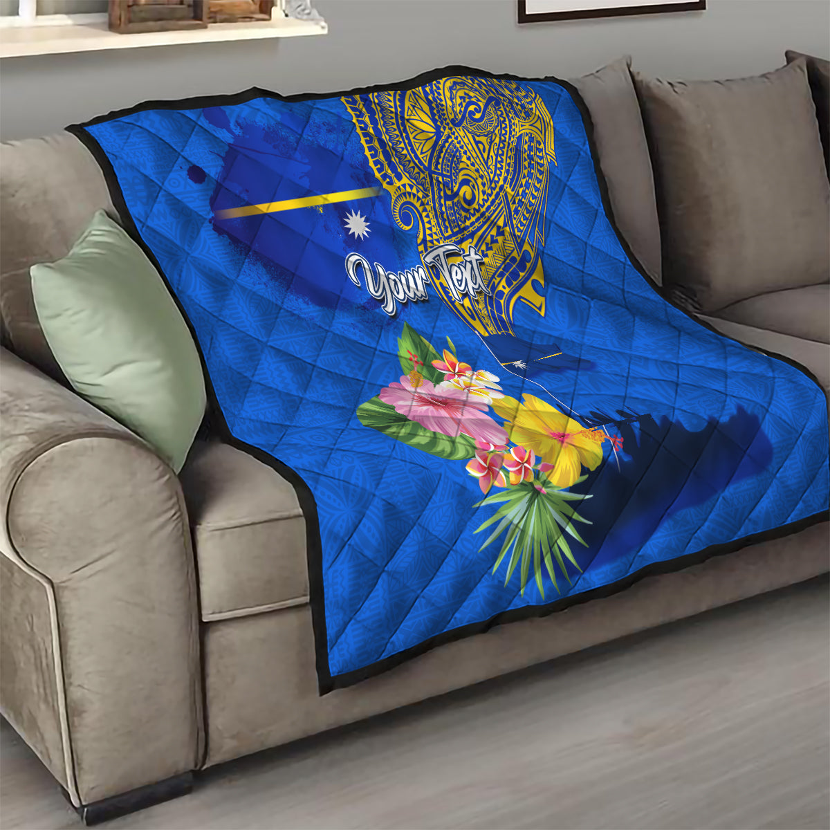 Personalised Nauru Independence Day Quilt Nauruan Tribal Flag Style LT03 - Polynesian Pride