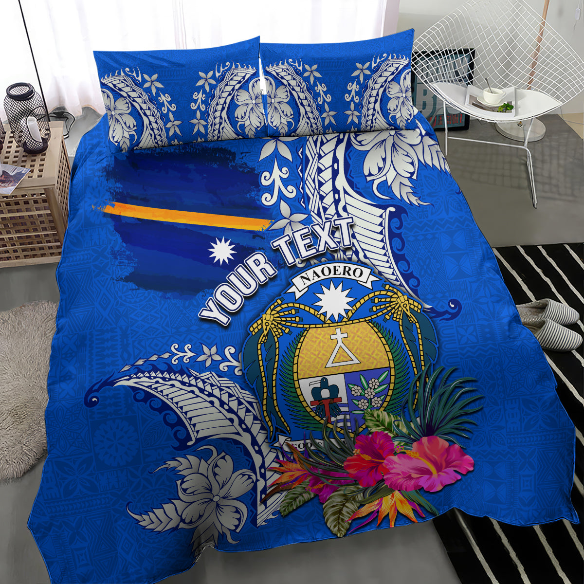 Personalised Nauru Coat of Arms Bedding Set Tropical Flower Polynesian Pattern LT03 - Polynesian Pride