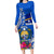 Personalised Nauru Coat of Arms Family Matching Long Sleeve Bodycon Dress and Hawaiian Shirt Tropical Flower Polynesian Pattern LT03 Mom's Dress Blue - Polynesian Pride