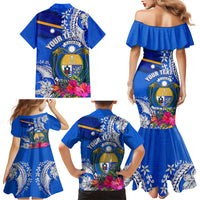 Personalised Nauru Coat of Arms Family Matching Mermaid Dress and Hawaiian Shirt Tropical Flower Polynesian Pattern LT03 - Polynesian Pride