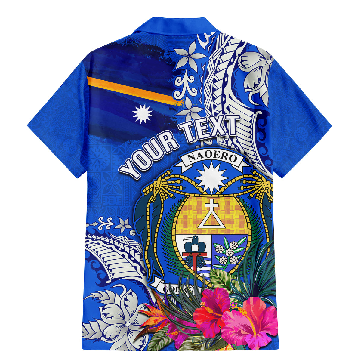 Personalised Nauru Coat of Arms Family Matching Mermaid Dress and Hawaiian Shirt Tropical Flower Polynesian Pattern LT03 - Polynesian Pride