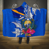 Personalised Nauru Coat of Arms Hooded Blanket Tropical Flower Polynesian Pattern LT03 One Size Blue - Polynesian Pride