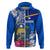 Personalised Nauru Coat of Arms Hoodie Tropical Flower Polynesian Pattern LT03 Zip Hoodie Blue - Polynesian Pride