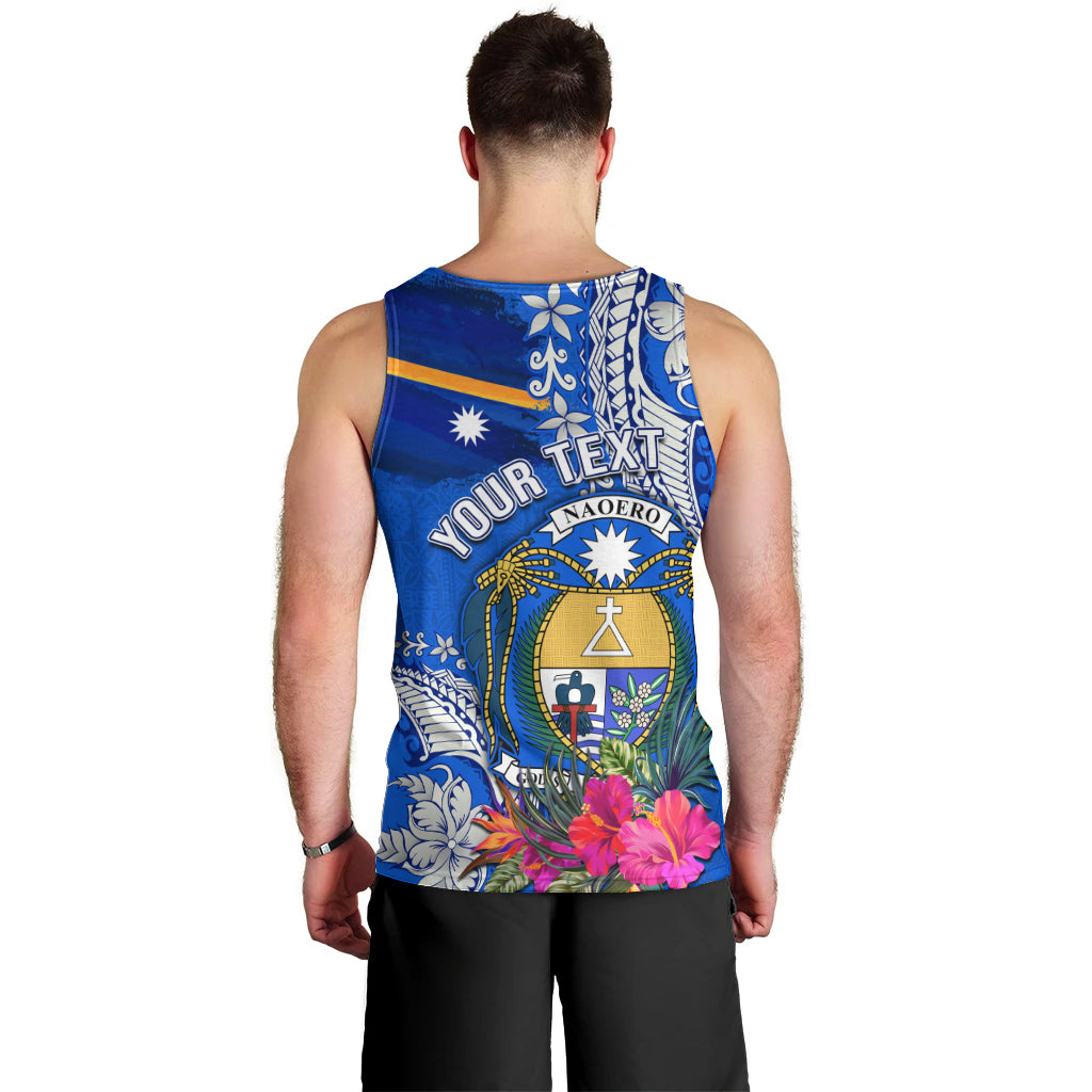 Personalised Nauru Coat of Arms Men Tank Top Tropical Flower Polynesian Pattern LT03 - Polynesian Pride