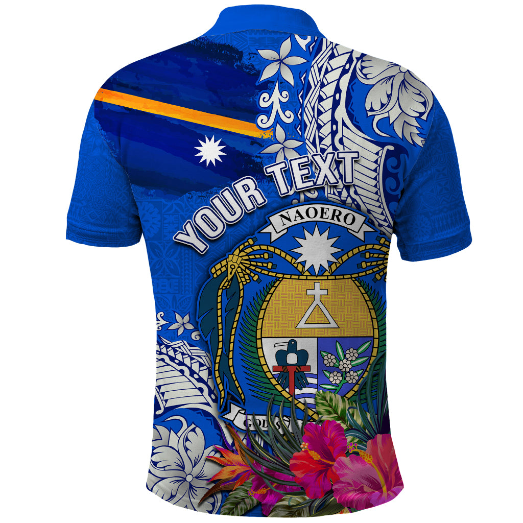 Personalised Nauru Coat of Arms Polo Shirt Tropical Flower Polynesian Pattern LT03 - Polynesian Pride