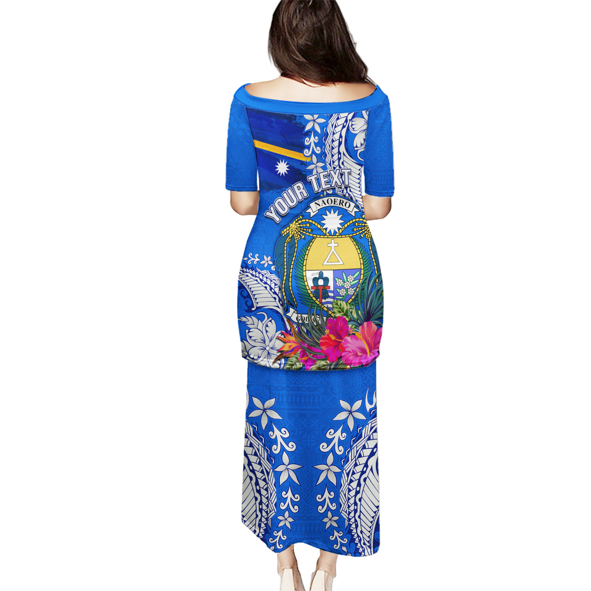 Personalised Nauru Coat of Arms Puletasi Tropical Flower Polynesian Pattern LT03 - Polynesian Pride