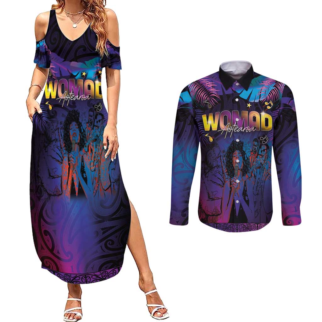 Aotearoa Arts Festival 2025 Couples Matching Summer Maxi Dress and Long Sleeve Button Shirt Maori Music Art Dance - Rhythmic Vibes