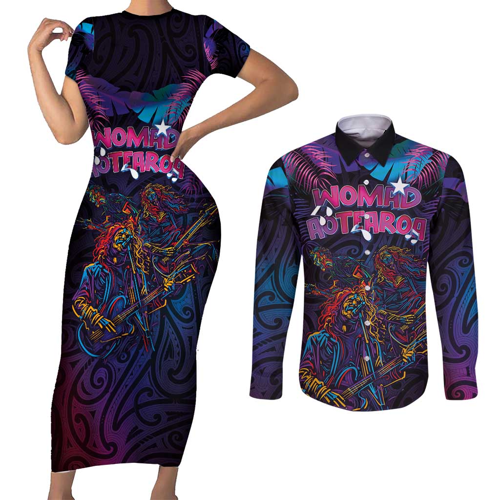 Aotearoa Arts Festival 2025 Couples Matching Short Sleeve Bodycon Dress and Long Sleeve Button Shirt Maori Performing Art and Music - Rhythmic Vibes