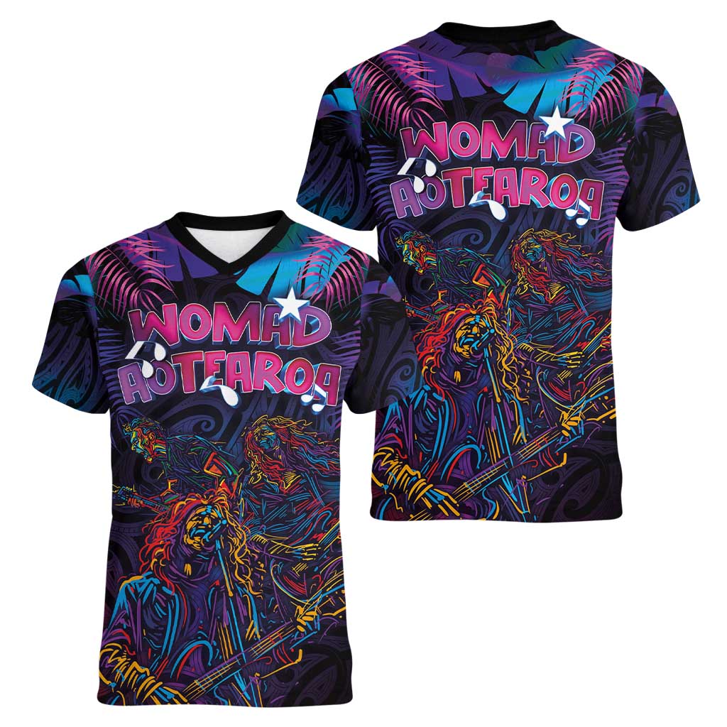 Aotearoa Arts Festival 2025 Women V-Neck T-Shirt Maori Performing Art and Music - Rhythmic Vibes