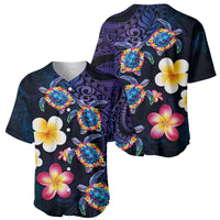Hawaiian Turtles and Plumeria Baseball Jersey Polynesian Art Tribal Tattoo Dark Aqua Color
