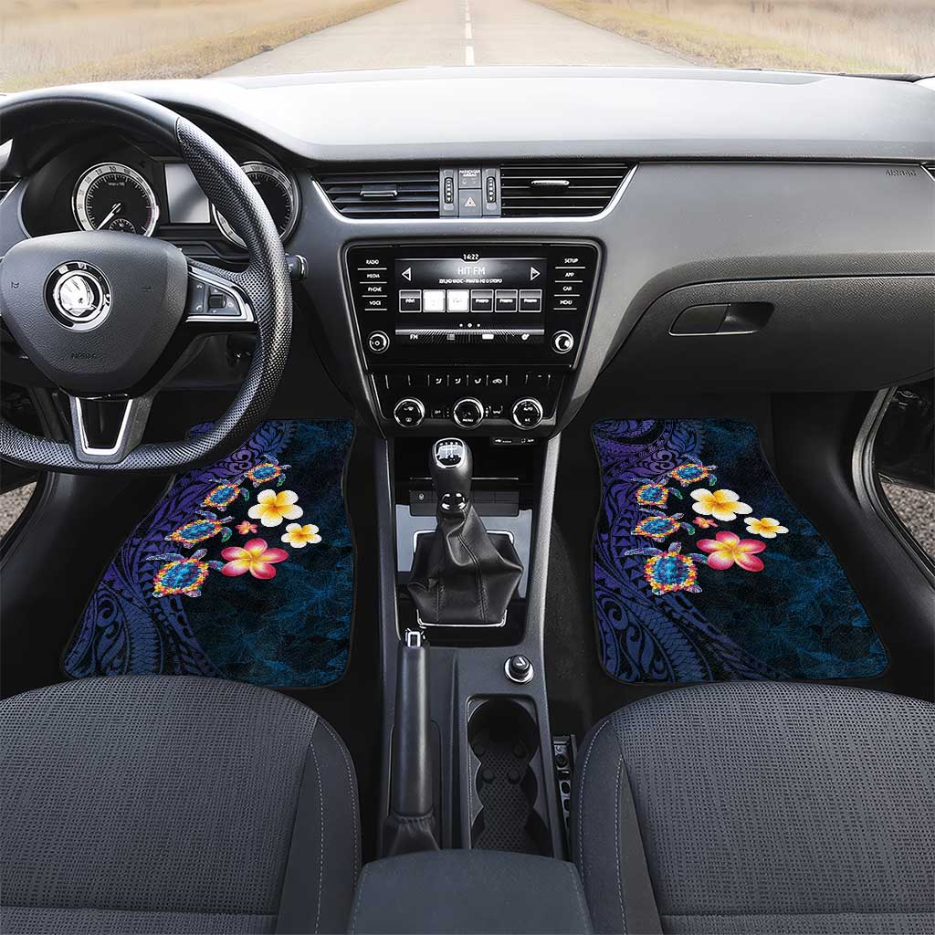 Hawaiian Turtles and Plumeria Car Mats Polynesian Art Tribal Tattoo Dark Aqua Color