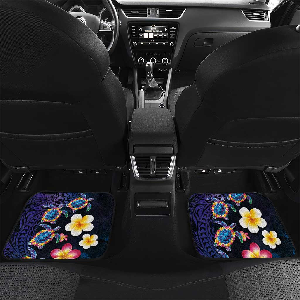 Hawaiian Turtles and Plumeria Car Mats Polynesian Art Tribal Tattoo Dark Aqua Color