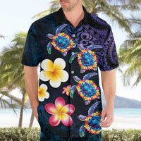 Hawaiian Turtles and Plumeria Hawaiian Shirt Polynesian Art Tribal Tattoo Dark Aqua Color