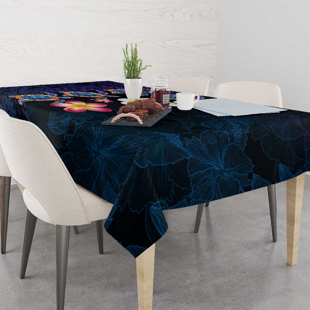 Hawaiian Turtles and Plumeria Tablecloth Polynesian Art Tribal Tattoo Dark Aqua Color