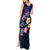 Hawaiian Turtles and Plumeria Tank Maxi Dress Polynesian Art Tribal Tattoo Dark Aqua Color