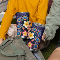 Hawaiian Turtles and Plumeria Tumbler Cup Polynesian Art Tribal Tattoo Dark Aqua Color