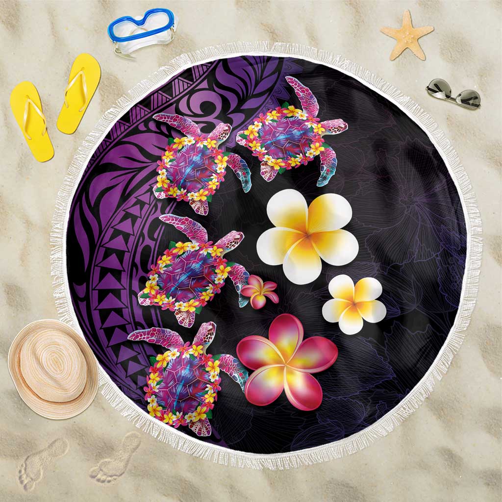 Hawaiian Turtles and Plumeria Beach Blanket Polynesian Art Tribal Tattoo Deep Violet Color LT03 One Size 150cm Purple - Polynesian Pride