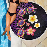 Hawaiian Turtles and Plumeria Beach Blanket Polynesian Art Tribal Tattoo Deep Violet Color LT03 - Polynesian Pride