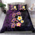 Hawaiian Turtles and Plumeria Bedding Set Polynesian Art Tribal Tattoo Deep Violet Color