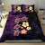 Hawaiian Turtles and Plumeria Bedding Set Polynesian Art Tribal Tattoo Deep Violet Color