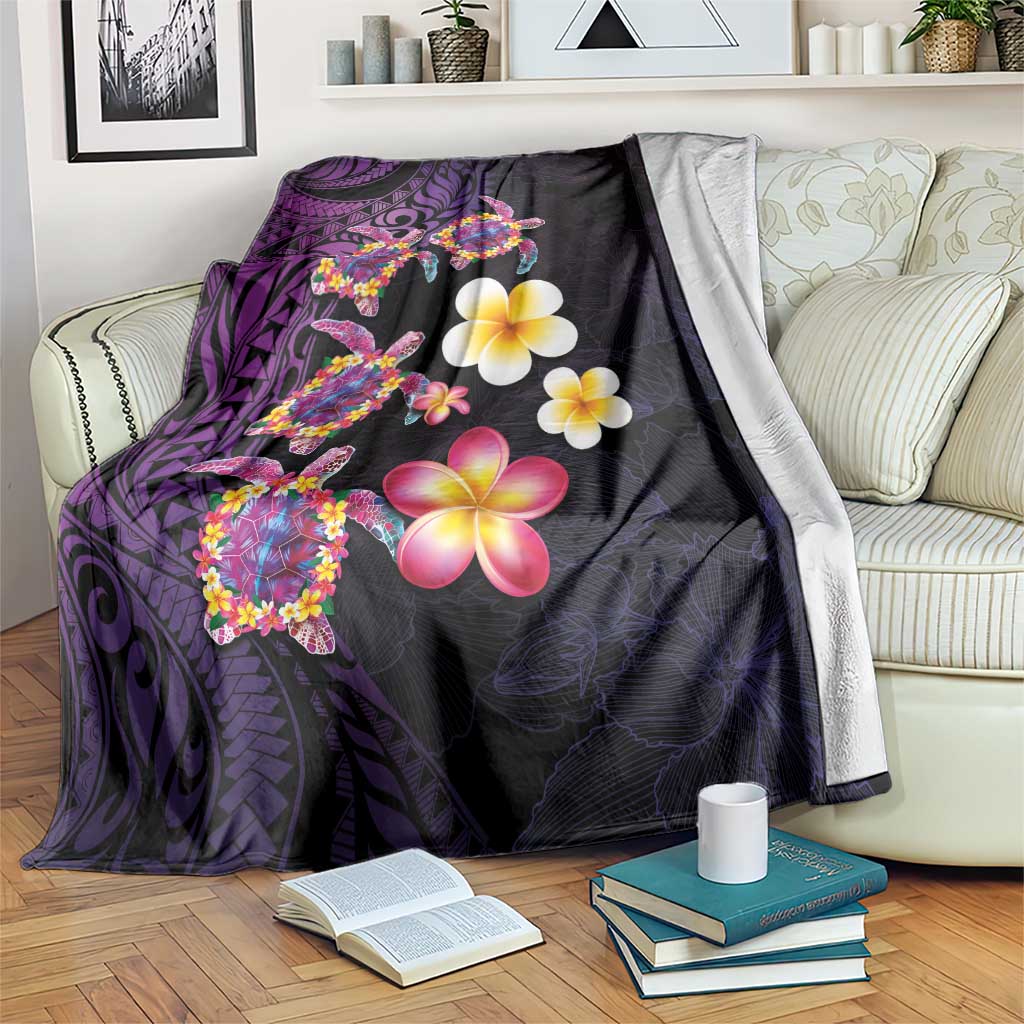 Hawaiian Turtles and Plumeria Blanket Polynesian Art Tribal Tattoo Deep Violet Color LT03 Purple - Polynesian Pride