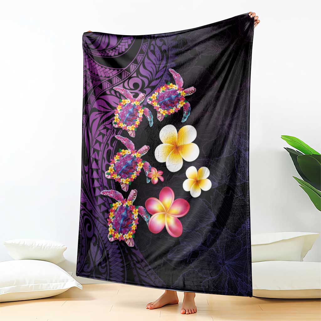 Hawaiian Turtles and Plumeria Blanket Polynesian Art Tribal Tattoo Deep Violet Color LT03 - Polynesian Pride