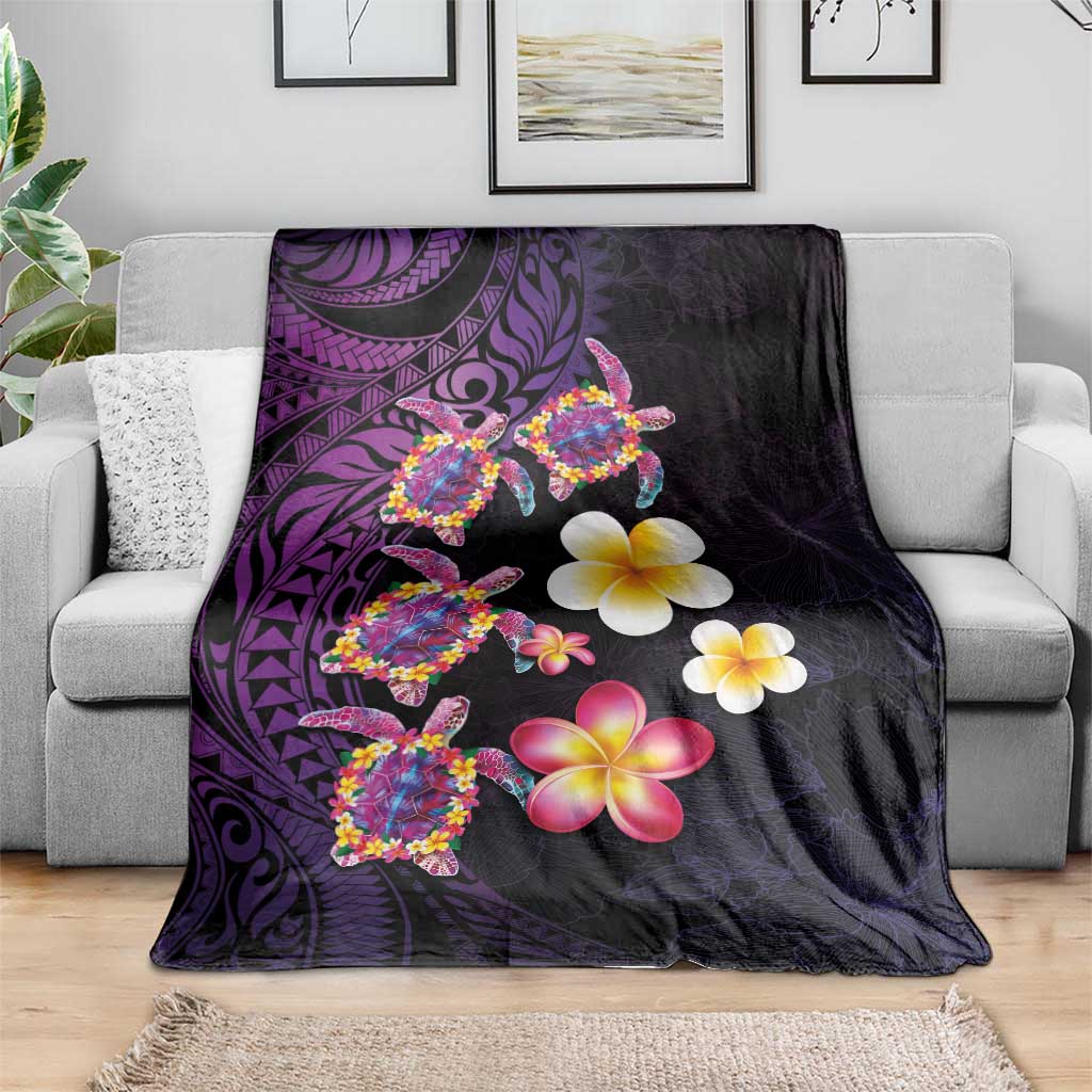 Hawaiian Turtles and Plumeria Blanket Polynesian Art Tribal Tattoo Deep Violet Color LT03 - Polynesian Pride