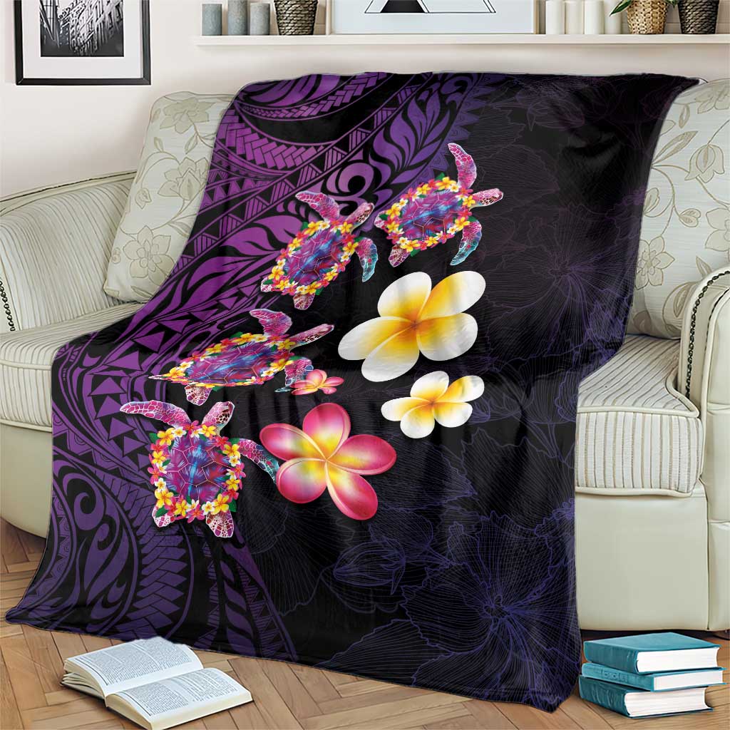 Hawaiian Turtles and Plumeria Blanket Polynesian Art Tribal Tattoo Deep Violet Color LT03 - Polynesian Pride