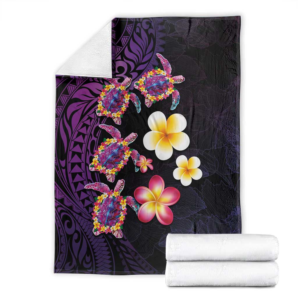 Hawaiian Turtles and Plumeria Blanket Polynesian Art Tribal Tattoo Deep Violet Color LT03 - Polynesian Pride