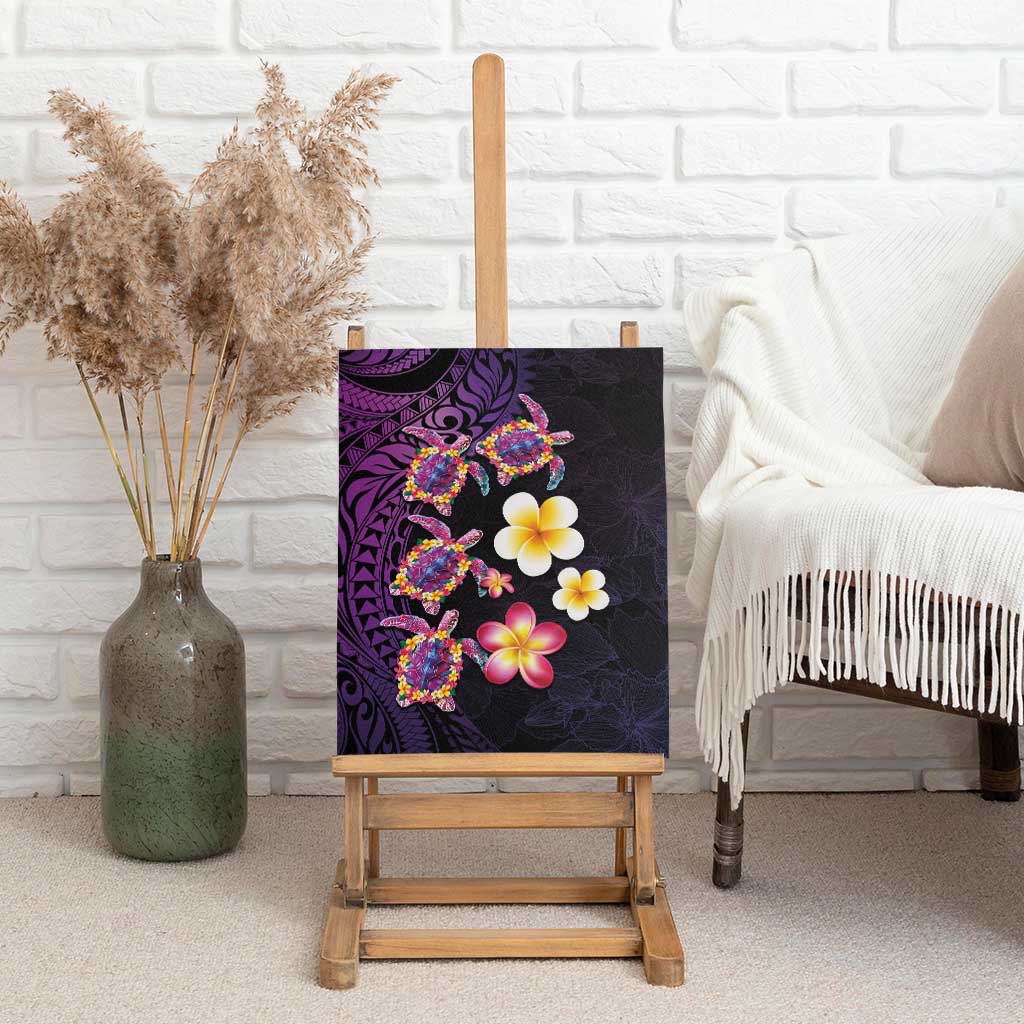 Hawaiian Turtles and Plumeria Canvas Wall Art Polynesian Art Tribal Tattoo Deep Violet Color LT03 - Polynesian Pride