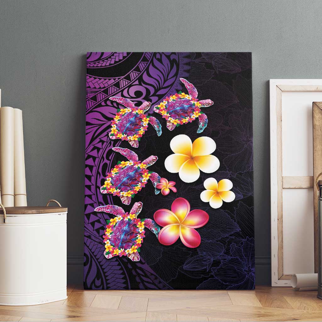 Hawaiian Turtles and Plumeria Canvas Wall Art Polynesian Art Tribal Tattoo Deep Violet Color LT03 - Polynesian Pride