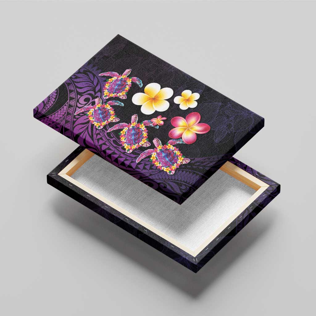 Hawaiian Turtles and Plumeria Canvas Wall Art Polynesian Art Tribal Tattoo Deep Violet Color LT03 - Polynesian Pride